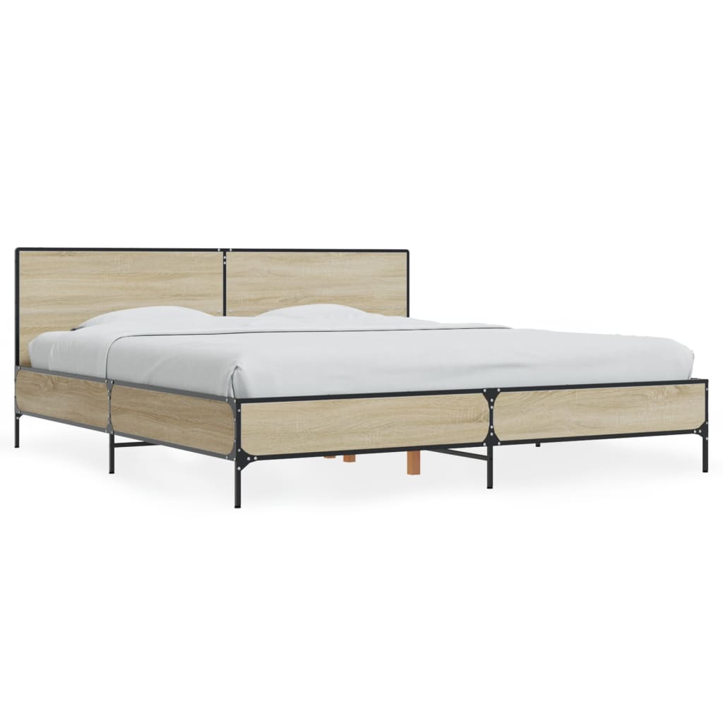 Bedframe bewerkt hout metaal sonoma eikenkleurig 180x200 cm – afbeelding 2