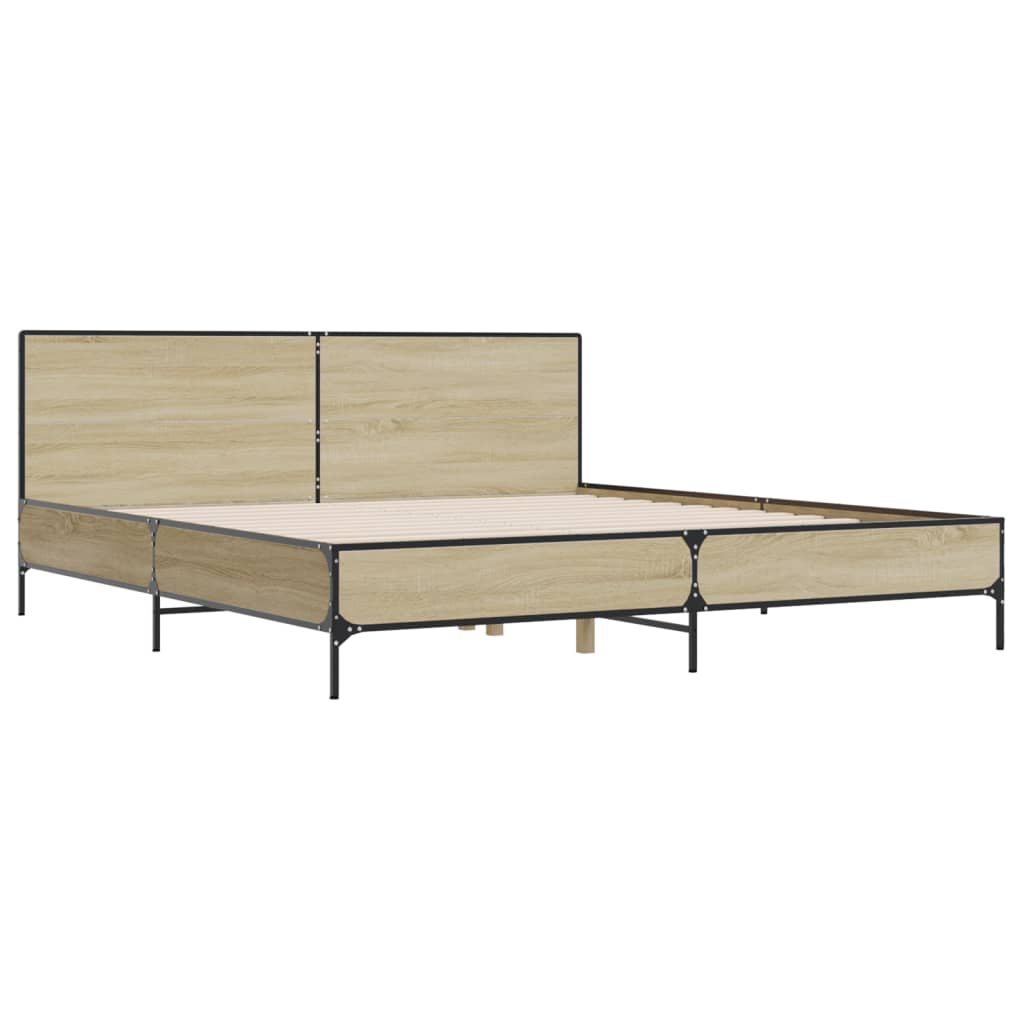 Bedframe bewerkt hout metaal sonoma eikenkleurig 180x200 cm – afbeelding 3