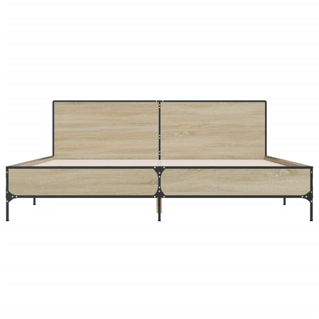 Bedframe bewerkt hout metaal sonoma eikenkleurig 180x200 cm – afbeelding 4