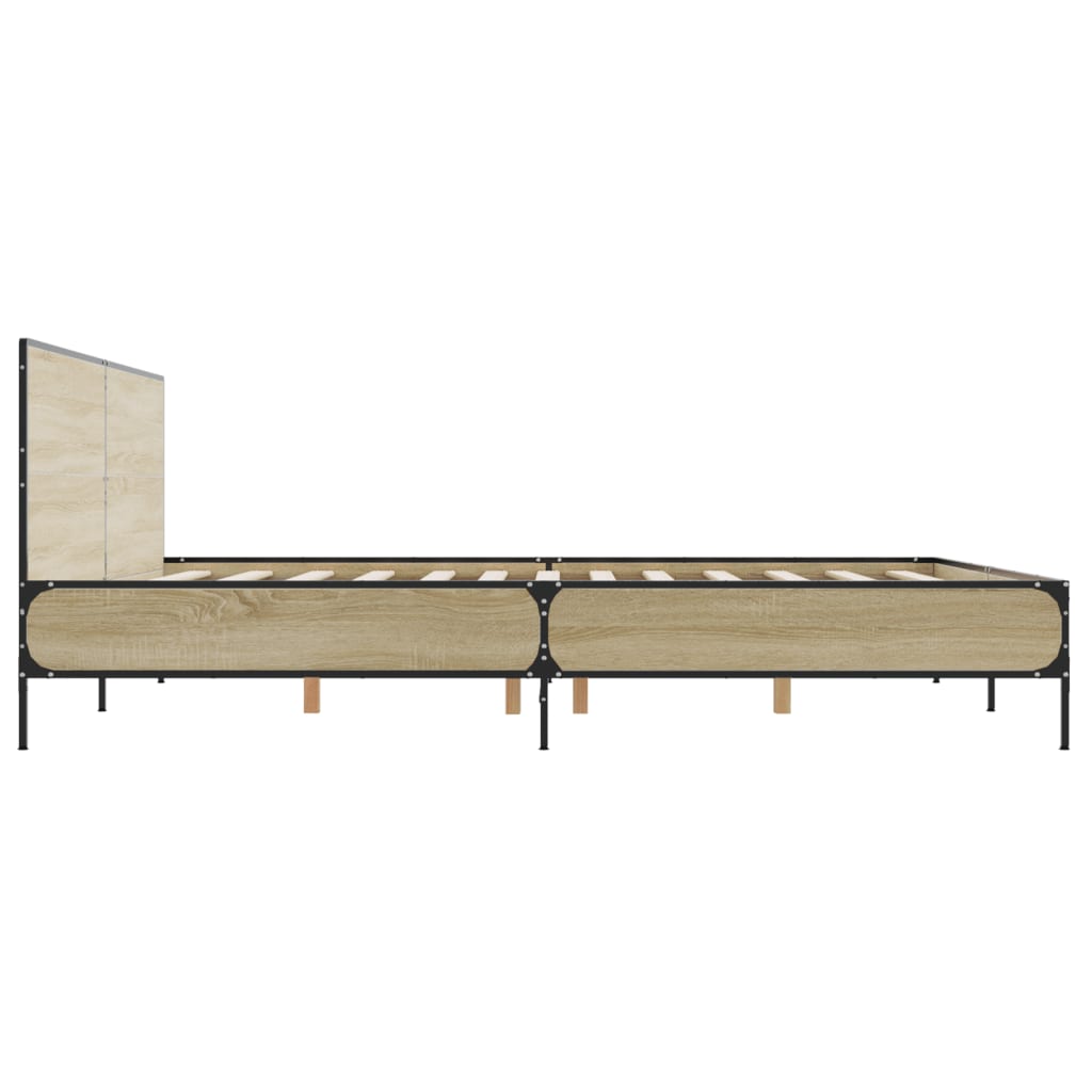 Bedframe bewerkt hout metaal sonoma eikenkleurig 180x200 cm – afbeelding 5
