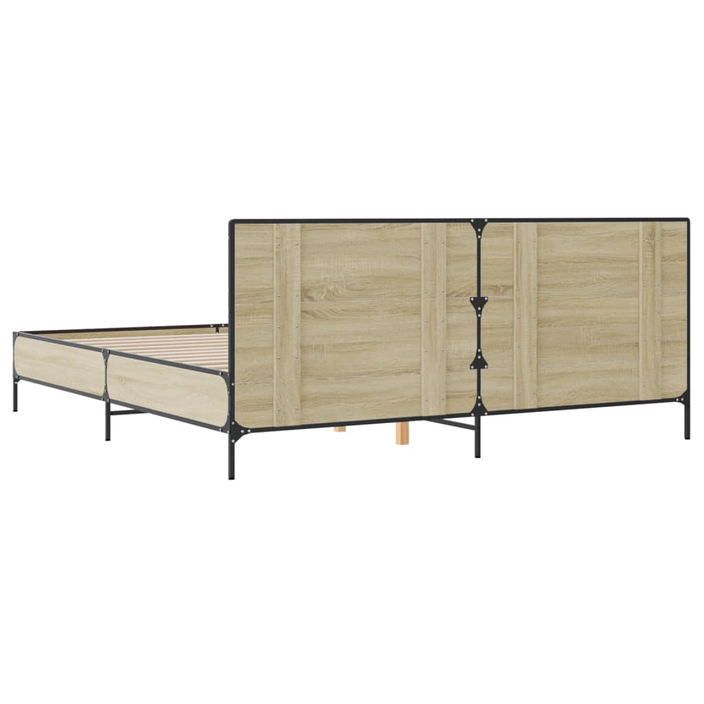 Bedframe bewerkt hout metaal sonoma eikenkleurig 180x200 cm – afbeelding 6
