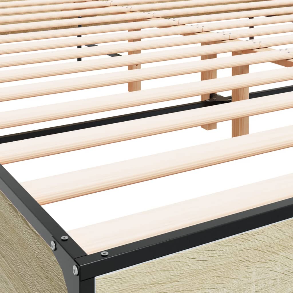 Bedframe bewerkt hout metaal sonoma eikenkleurig 180x200 cm – afbeelding 7