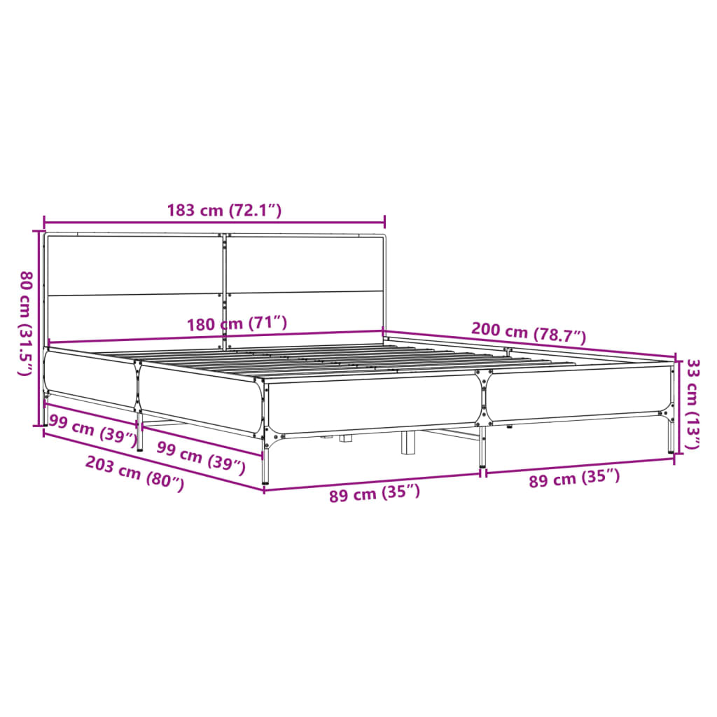 Bedframe bewerkt hout metaal sonoma eikenkleurig 180x200 cm – afbeelding 9