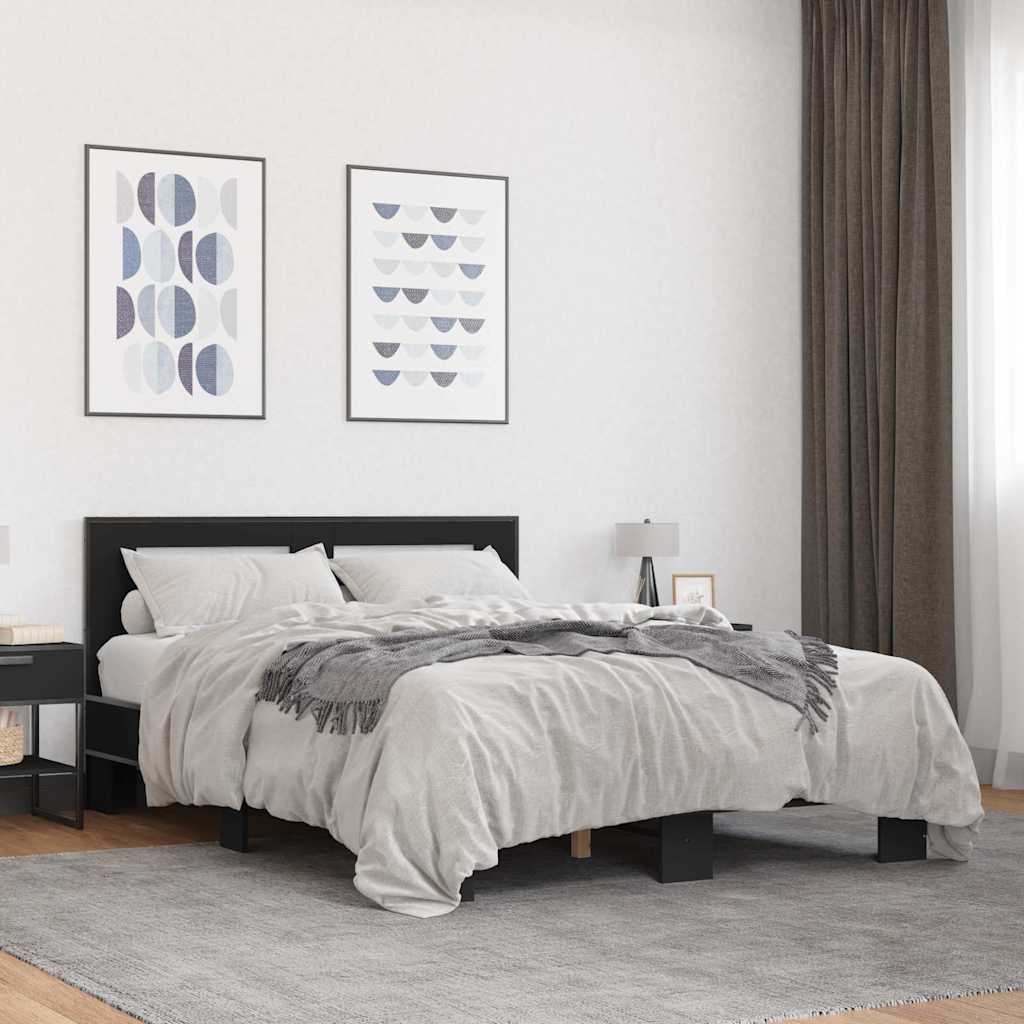 Bedframe bewerkt hout metaal zwart 120x200 cm
