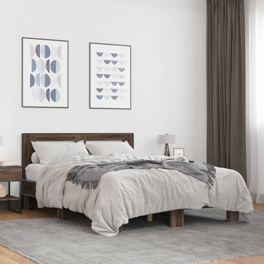 Bedframe bewerkt hout metaal bruin eikenkleur 120x190 cm