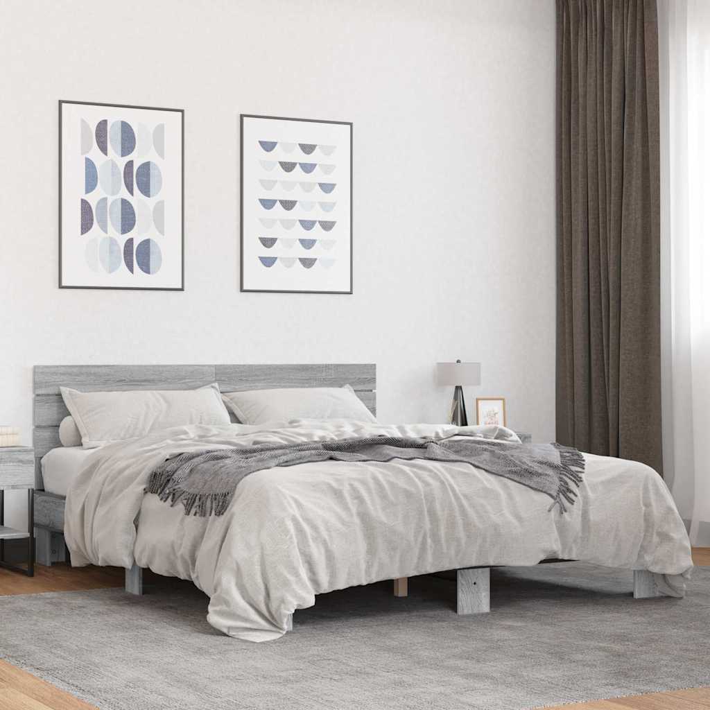 Bedframe bewerkt hout metaal grijs sonoma eiken 160x200 cm