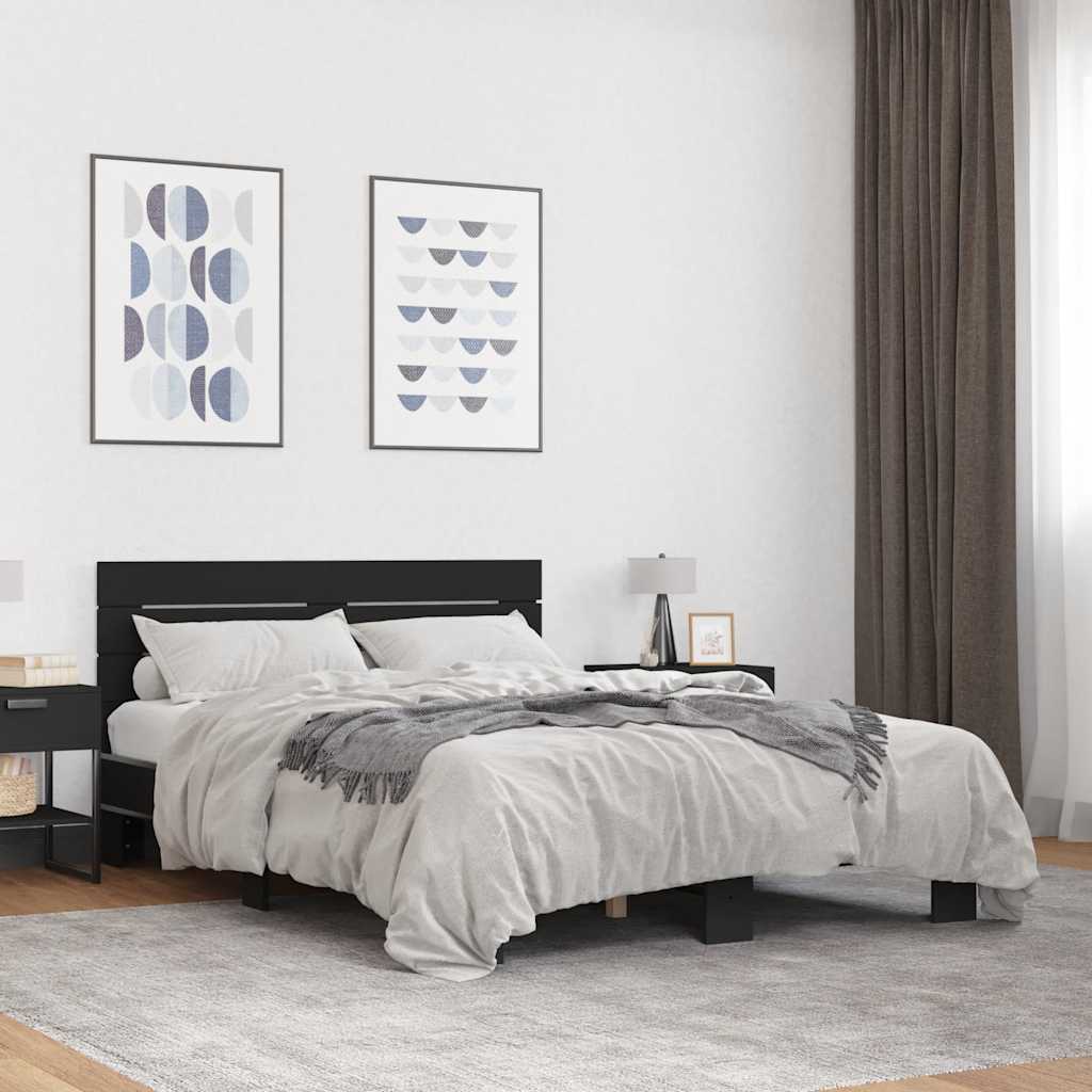 Bedframe bewerkt hout metaal zwart 140x200 cm