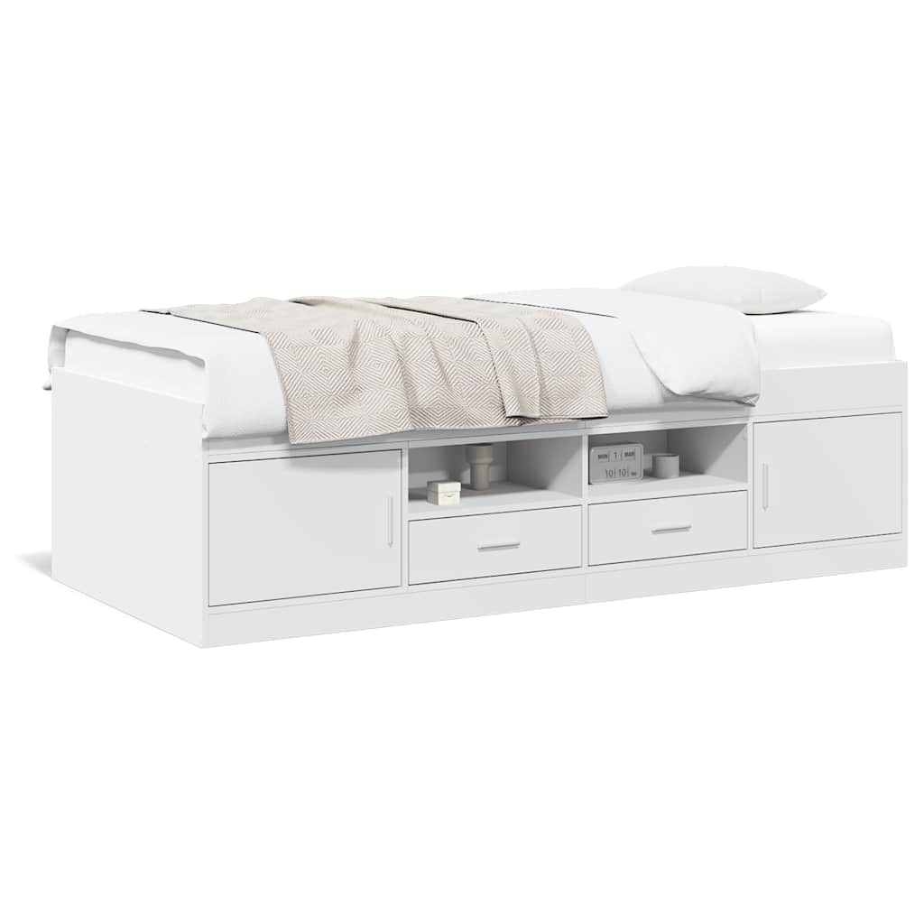 Slaapbank met lades zonder matras 100x200 cm wit – afbeelding 2