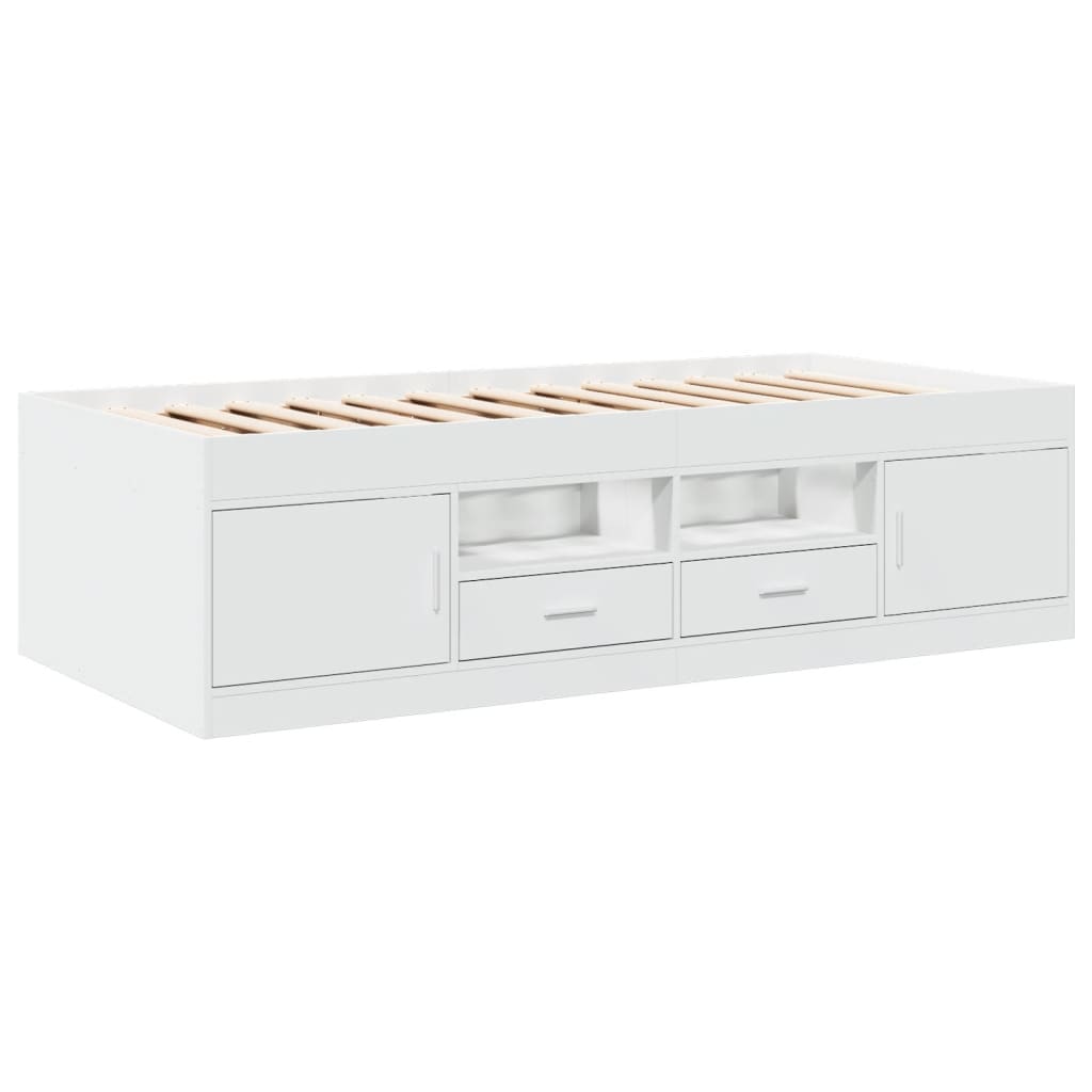 Slaapbank met lades zonder matras 100x200 cm wit – afbeelding 3