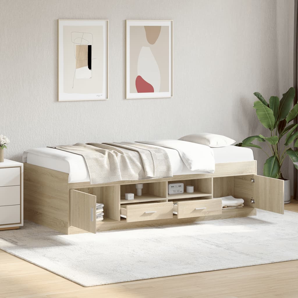 Slaapbank met lades zonder matras 100x200cm sonoma eikenkleurig – afbeelding 1
