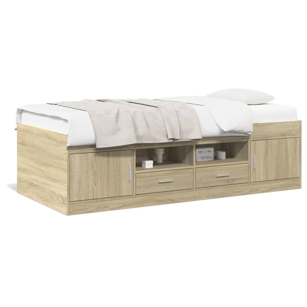 Slaapbank met lades zonder matras 100x200cm sonoma eikenkleurig – afbeelding 2