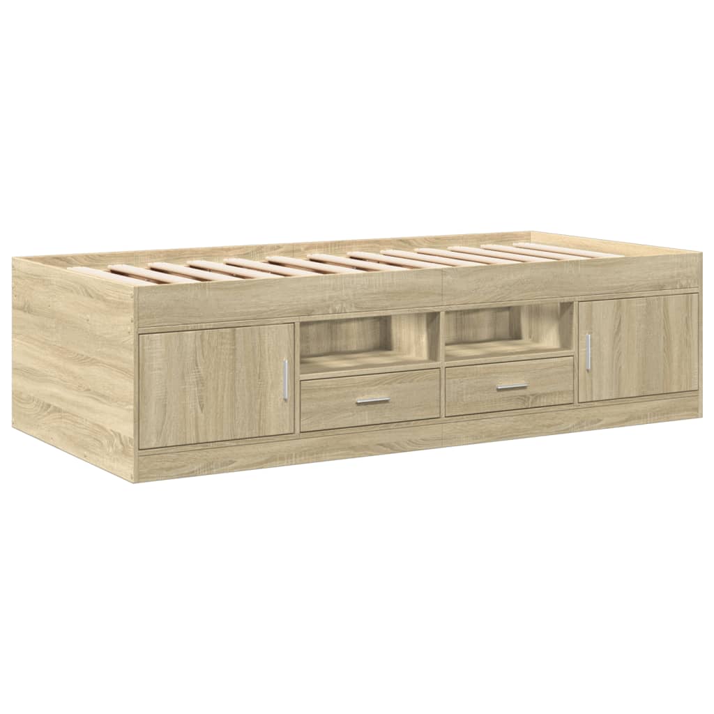 Slaapbank met lades zonder matras 100x200cm sonoma eikenkleurig – afbeelding 3