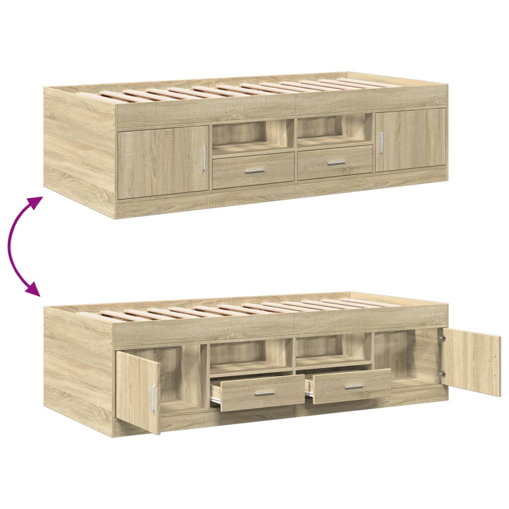 Slaapbank met lades zonder matras 100x200cm sonoma eikenkleurig – afbeelding 7