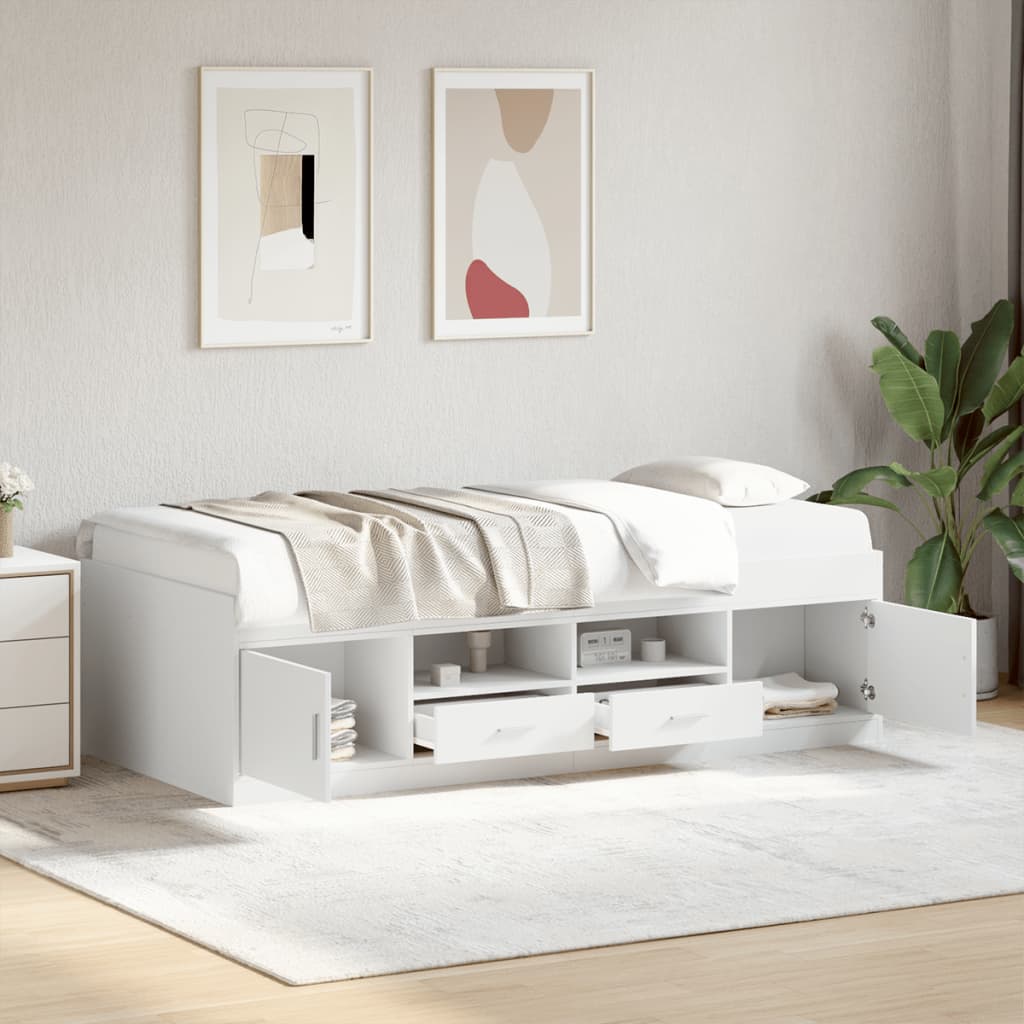 Slaapbank met lades zonder matras 90x200 cm wit – afbeelding 1
