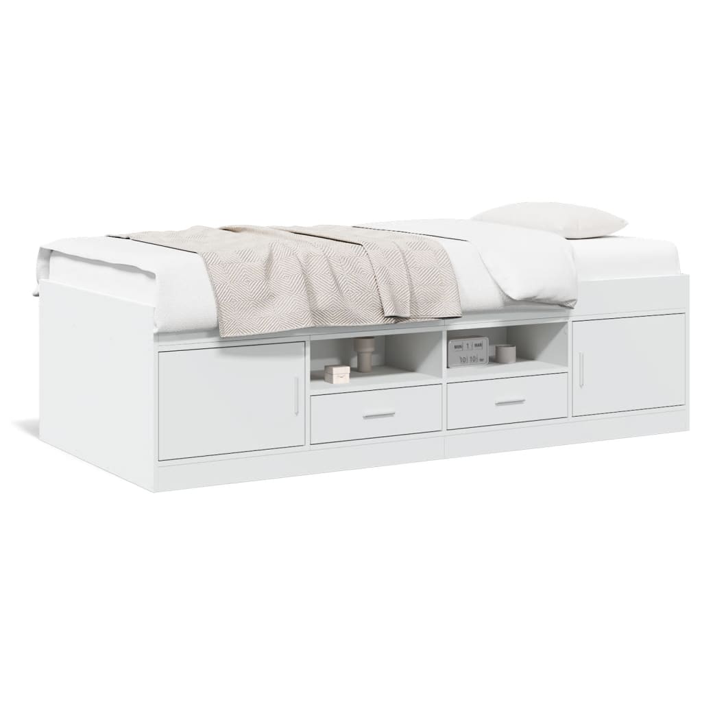 Slaapbank met lades zonder matras 90x200 cm wit – afbeelding 2