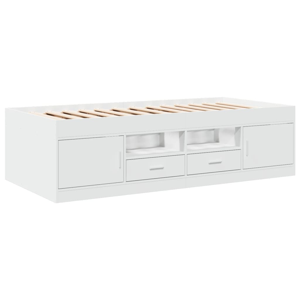 Slaapbank met lades zonder matras 90x200 cm wit – afbeelding 3
