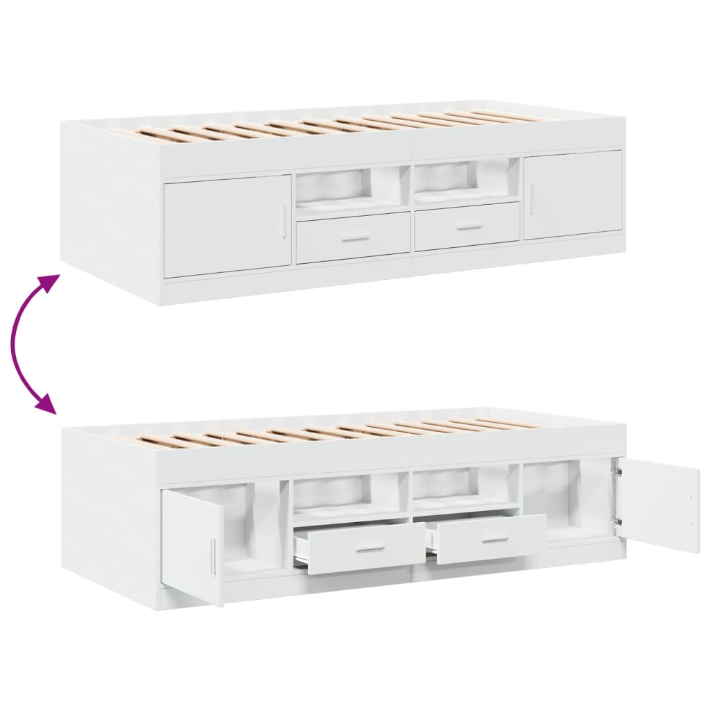 Slaapbank met lades zonder matras 90x200 cm wit – afbeelding 7