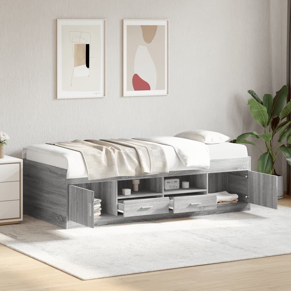 Slaapbank met lades zonder matras 90x200 cm grijs sonoma eiken – afbeelding 1