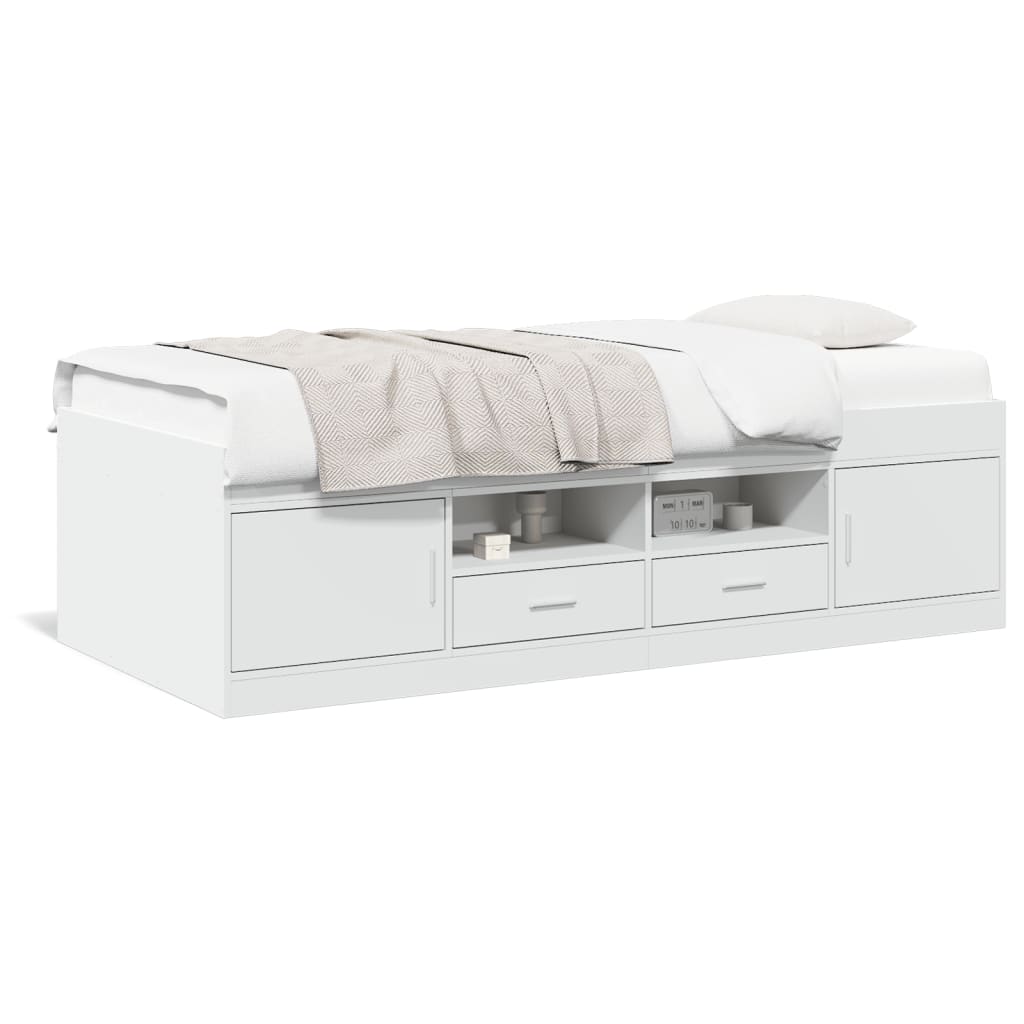 Slaapbank met lades zonder matras 90x190 cm wit – afbeelding 2