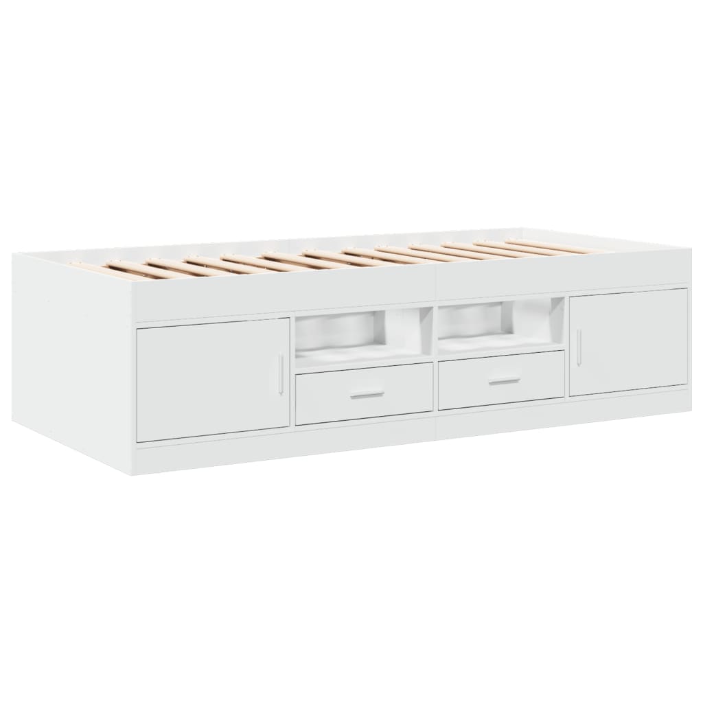 Slaapbank met lades zonder matras 90x190 cm wit – afbeelding 3