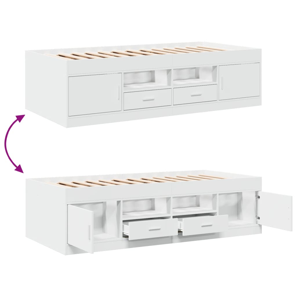 Slaapbank met lades zonder matras 90x190 cm wit – afbeelding 7