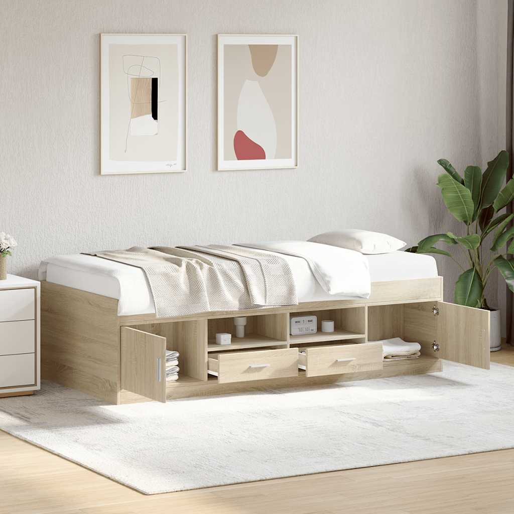 Slaapbank met lades zonder matras 90x190 cm sonoma eikenkleurig – afbeelding 1