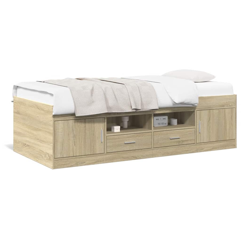 Slaapbank met lades zonder matras 90x190 cm sonoma eikenkleurig – afbeelding 2