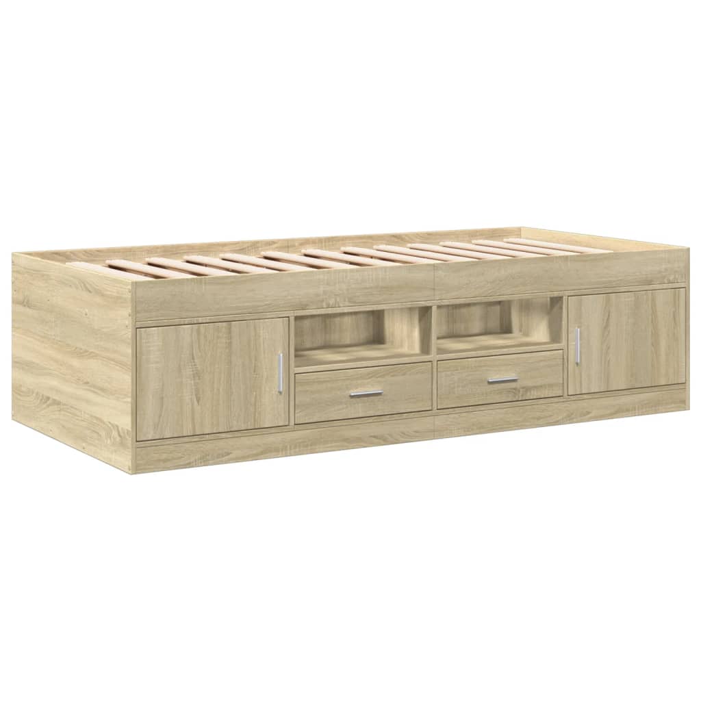 Slaapbank met lades zonder matras 90x190 cm sonoma eikenkleurig – afbeelding 3