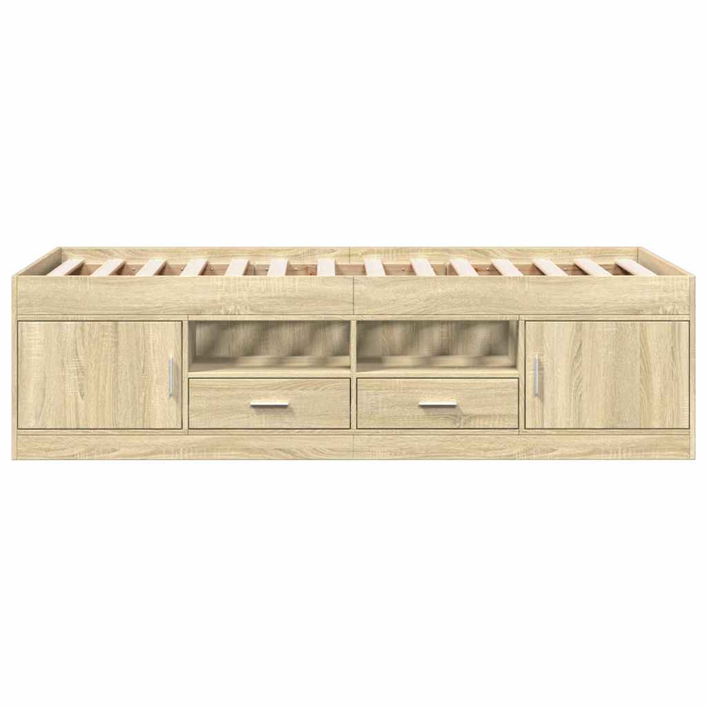 Slaapbank met lades zonder matras 90x190 cm sonoma eikenkleurig – afbeelding 4