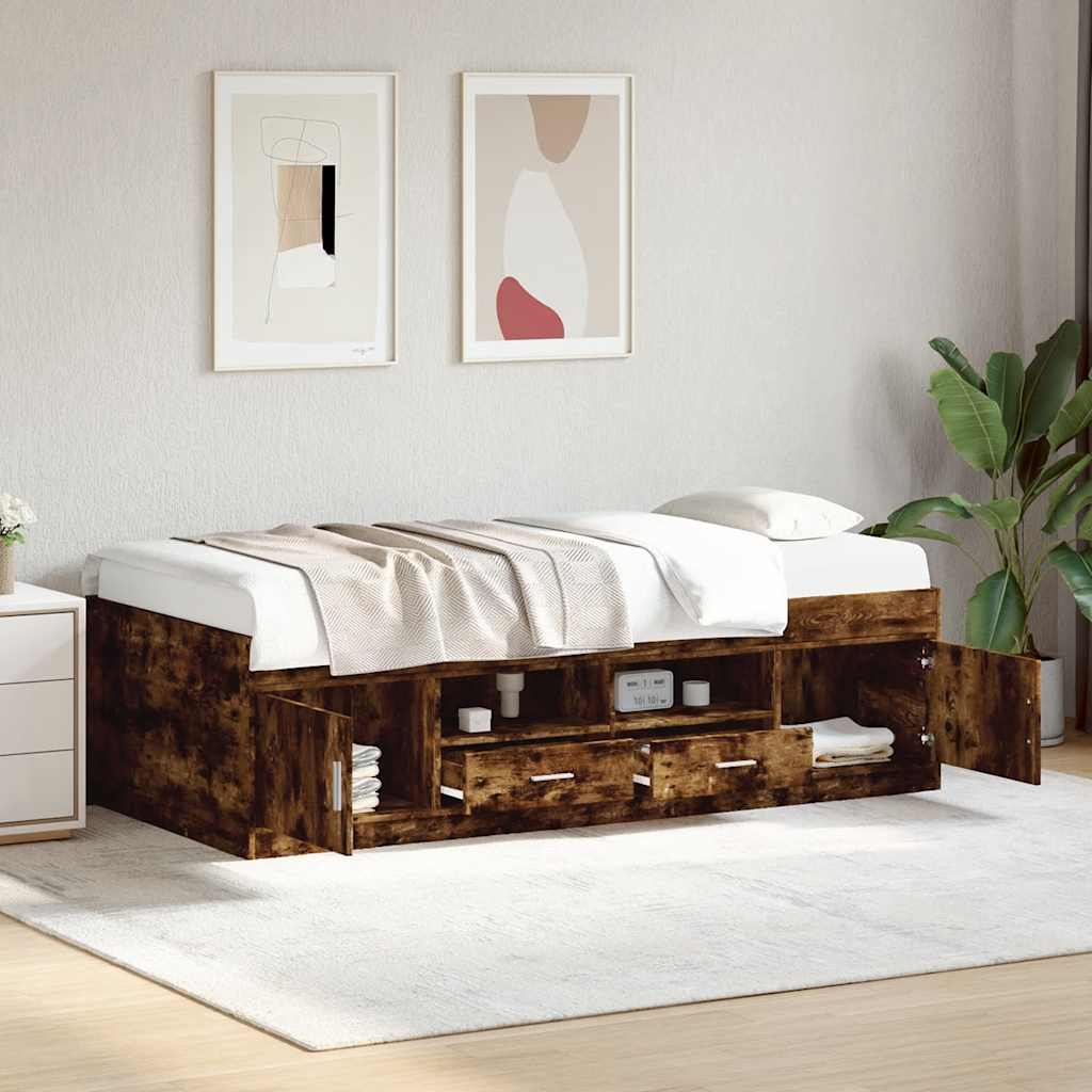 Slaapbank met lades zonder matras 90x190 cm gerookt eikenkleur – afbeelding 1