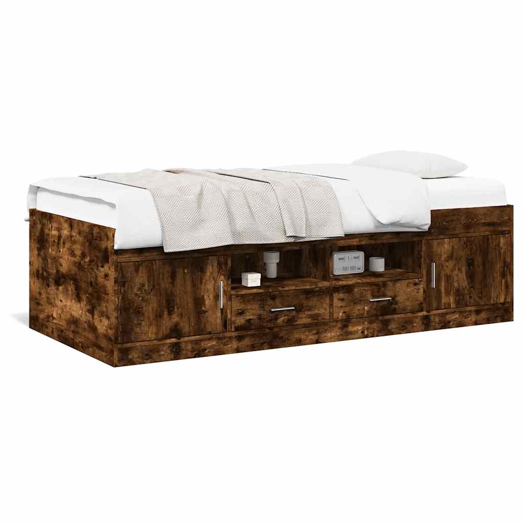 Slaapbank met lades zonder matras 90x190 cm gerookt eikenkleur – afbeelding 2