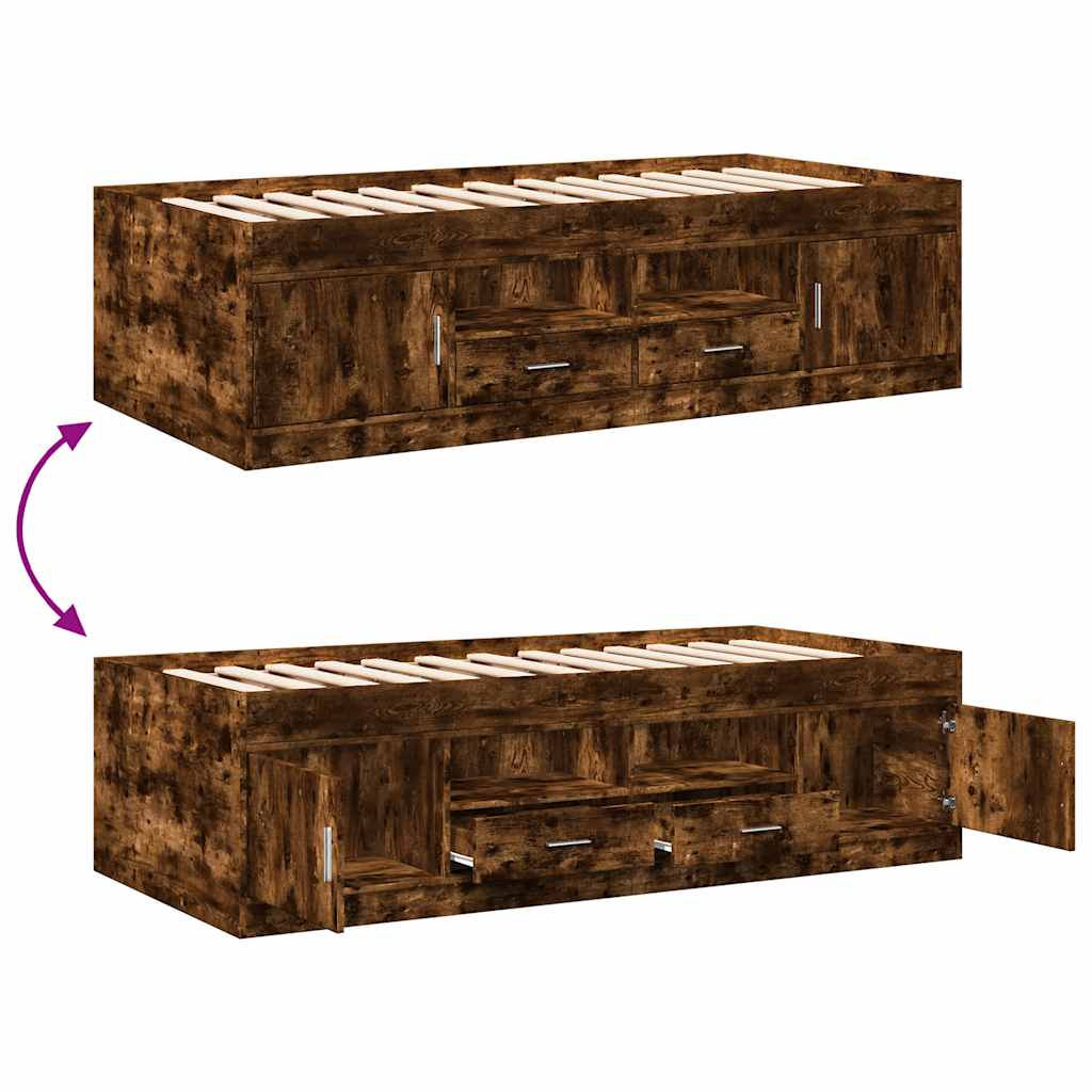 Slaapbank met lades zonder matras 90x190 cm gerookt eikenkleur – afbeelding 7