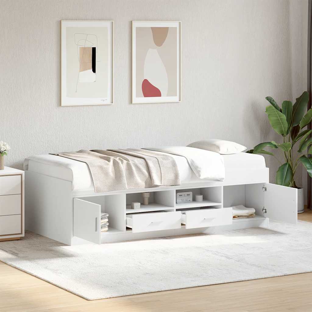 Slaapbank met lades zonder matras 75x190 cm wit – afbeelding 1