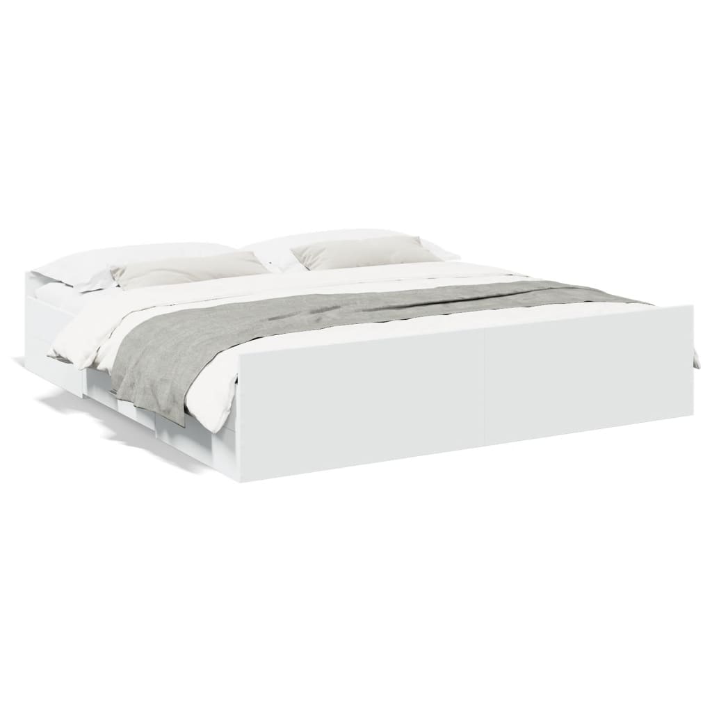 Bedframe met lades bewerkt hout wit 200x200 cm – afbeelding 2