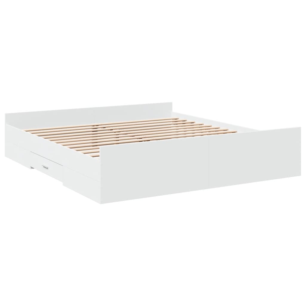 Bedframe met lades bewerkt hout wit 200x200 cm – afbeelding 3