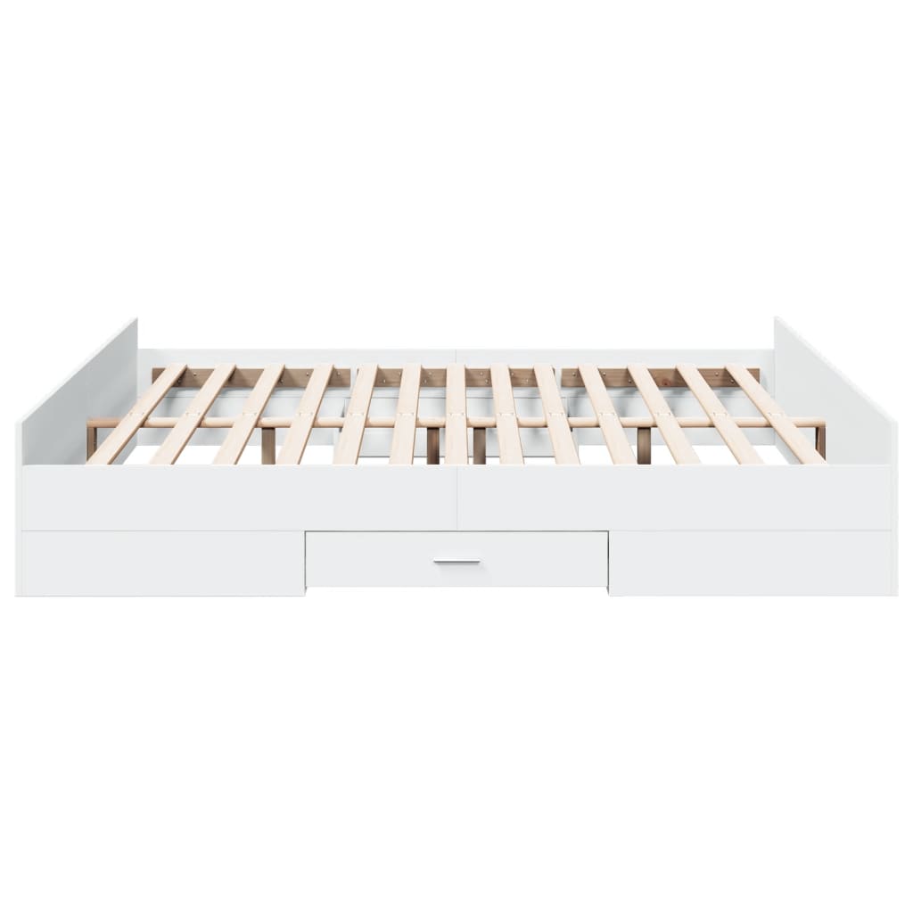 Bedframe met lades bewerkt hout wit 200x200 cm – afbeelding 5
