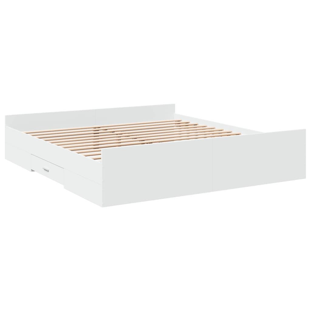 Bedframe met lades bewerkt hout wit 200x200 cm – afbeelding 6