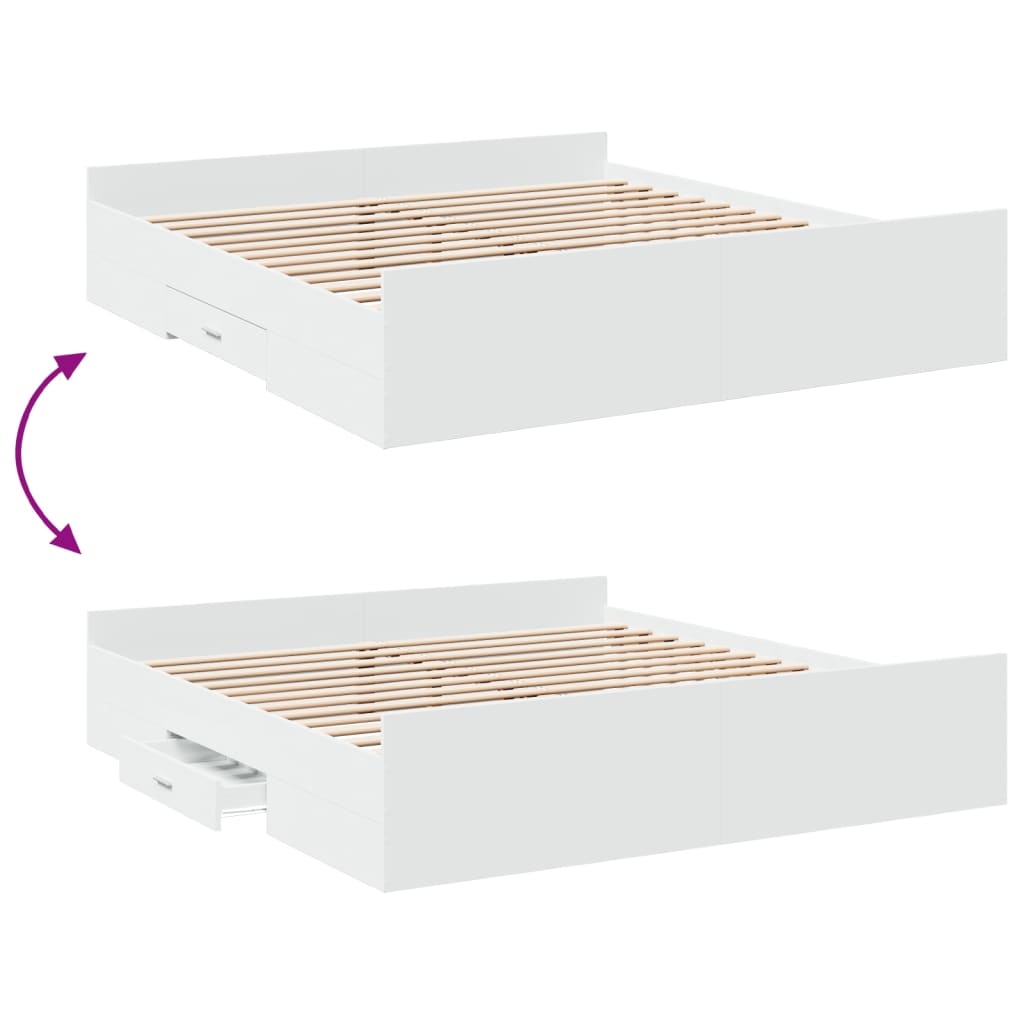 Bedframe met lades bewerkt hout wit 200x200 cm – afbeelding 7