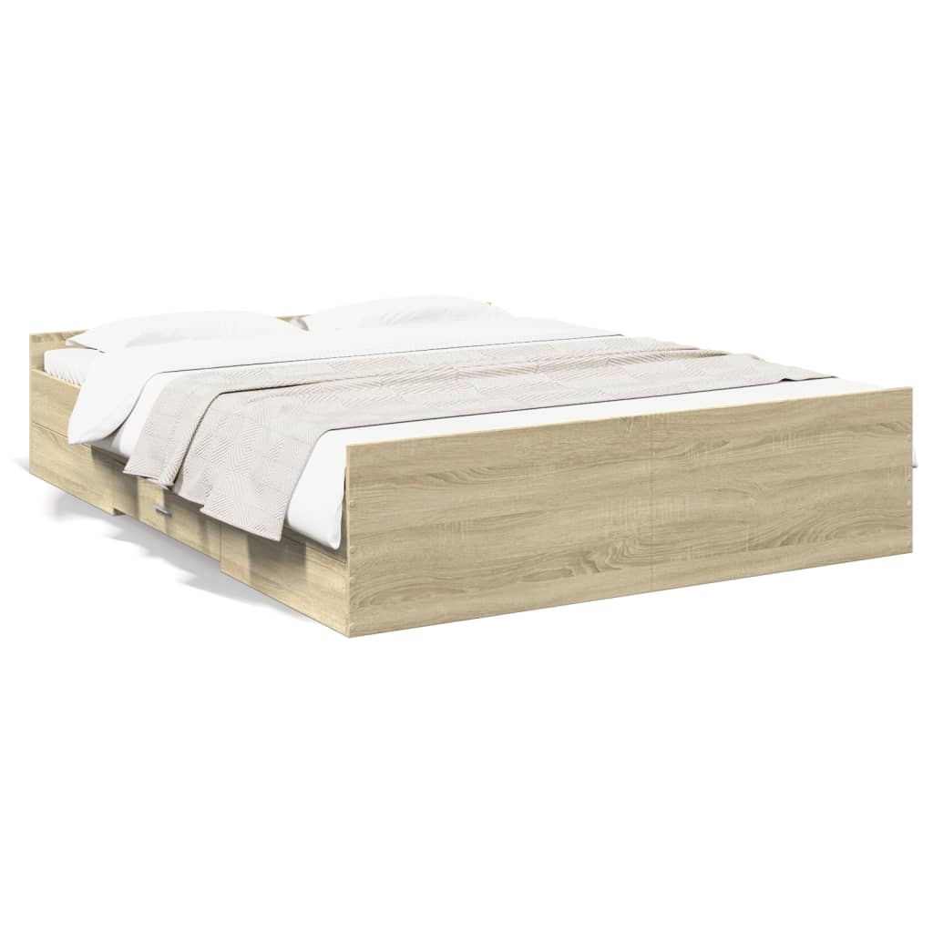 Bedframe met lades bewerkt hout sonoma eikenkleurig 140x200 cm – afbeelding 2
