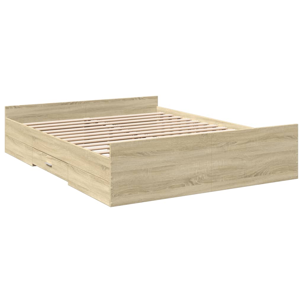 Bedframe met lades bewerkt hout sonoma eikenkleurig 140x200 cm – afbeelding 3