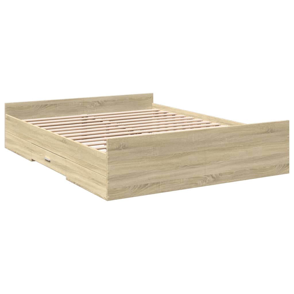 Bedframe met lades bewerkt hout sonoma eikenkleurig 140x200 cm – afbeelding 6