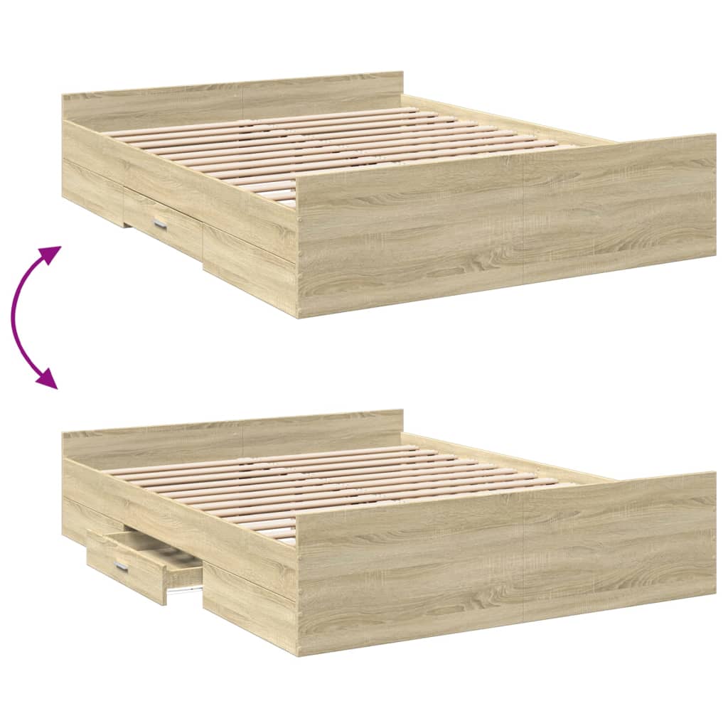 Bedframe met lades bewerkt hout sonoma eikenkleurig 140x200 cm – afbeelding 7
