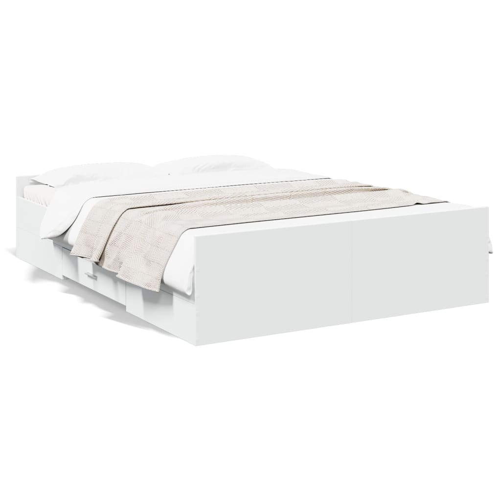 Bedframe met lades bewerkt hout wit 120x200 cm – afbeelding 2