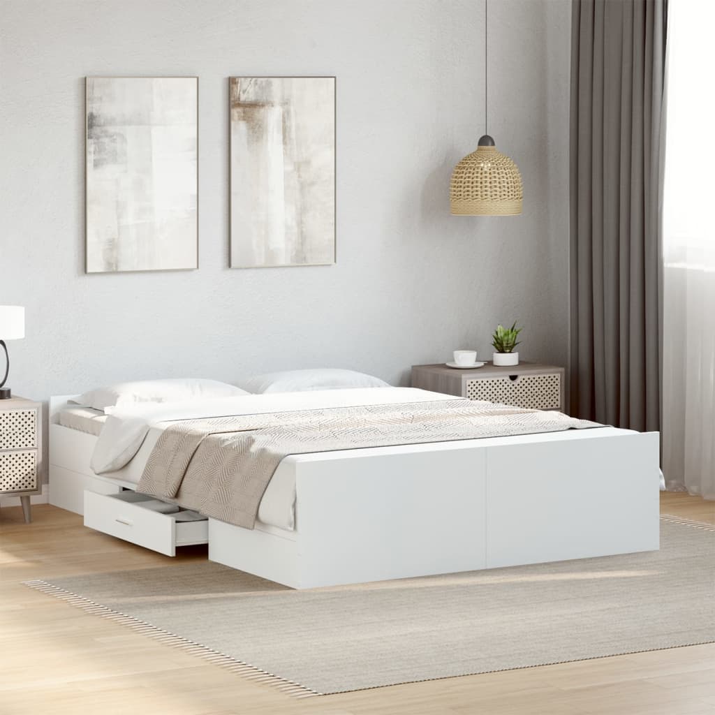 Bedframe met lades bewerkt hout wit 140x190 cm – afbeelding 1