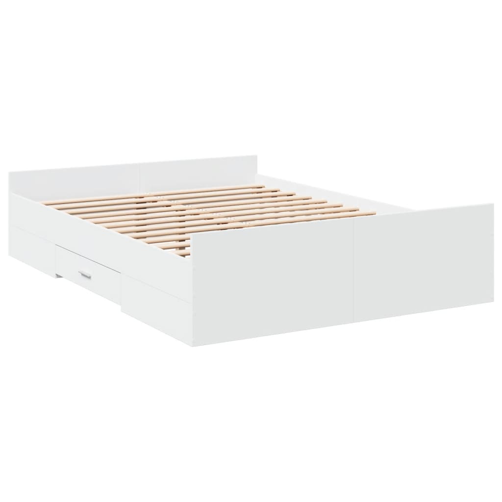 Bedframe met lades bewerkt hout wit 140x190 cm – afbeelding 3