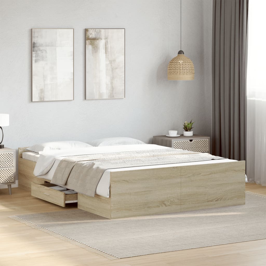 Bedframe met lades bewerkt hout sonoma eikenkleurig 140x190 cm – afbeelding 1