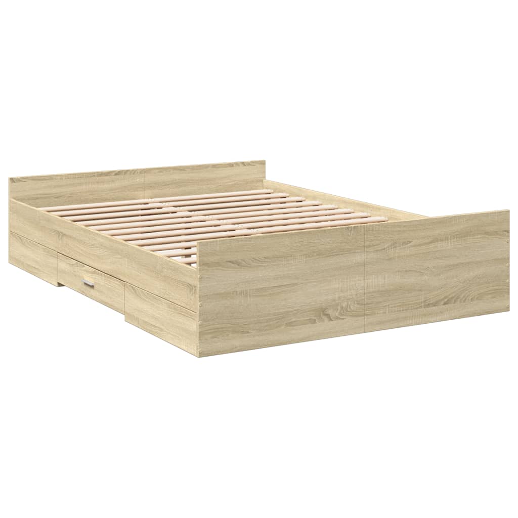 Bedframe met lades bewerkt hout sonoma eikenkleurig 140x190 cm – afbeelding 3