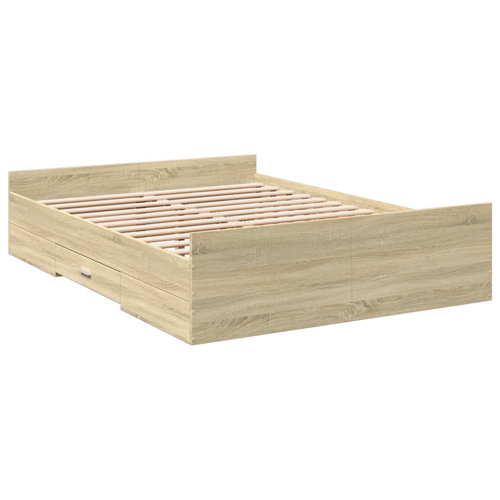 Bedframe met lades bewerkt hout sonoma eikenkleurig 140x190 cm – afbeelding 6