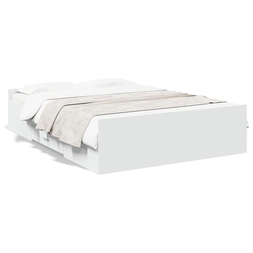 Bedframe met lades bewerkt hout wit 135x190 cm – afbeelding 2