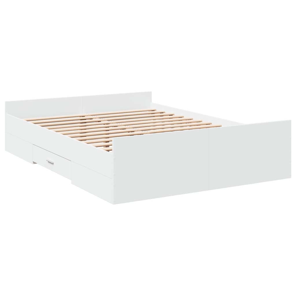Bedframe met lades bewerkt hout wit 135x190 cm – afbeelding 3